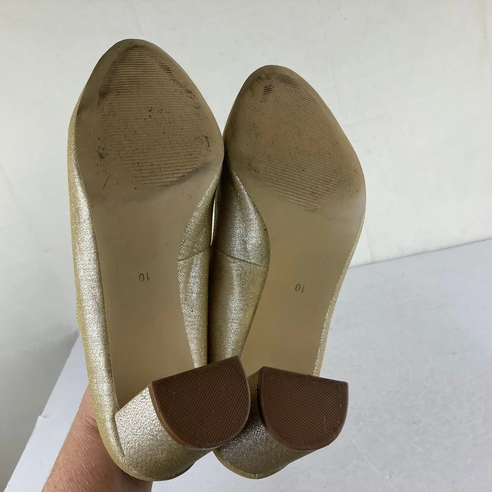 American‎ Glamour Badgley Mischka Pumps Womens 10 Gold Metallic Block Heel